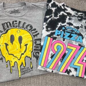 Mellow Mushroom T-Shirts - Gray and Black/White tie-dyed